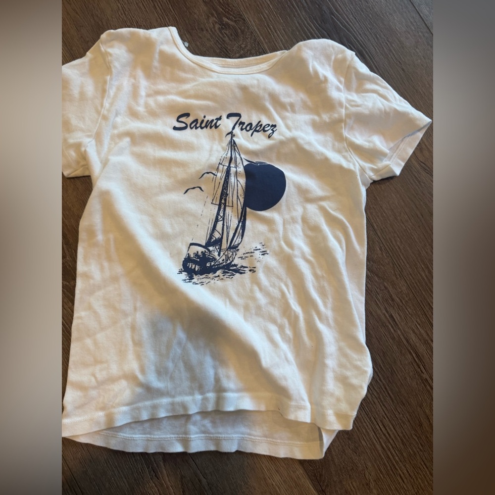 Brandy Melville White Tee with Navy Sailboat Graphic